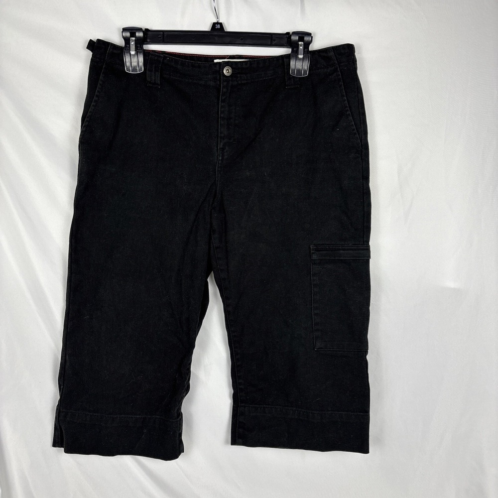 Vtg Tommy Hilfiger Black Denim Jorts Women 16 Cargo Pocket Y2K Skater 90s Grunge
